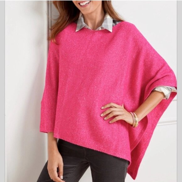 Talbots Sweaters - Talbots Pink Sequin Poncho Sweater Asymmetrical Hem Women's Size M/L Barbiecore